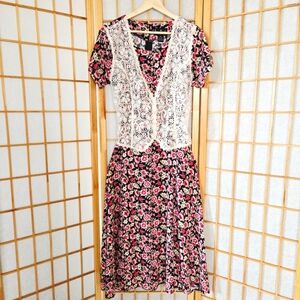 Vintage 90s Jamie Brooke Floral Lace Overlay Dress (M)